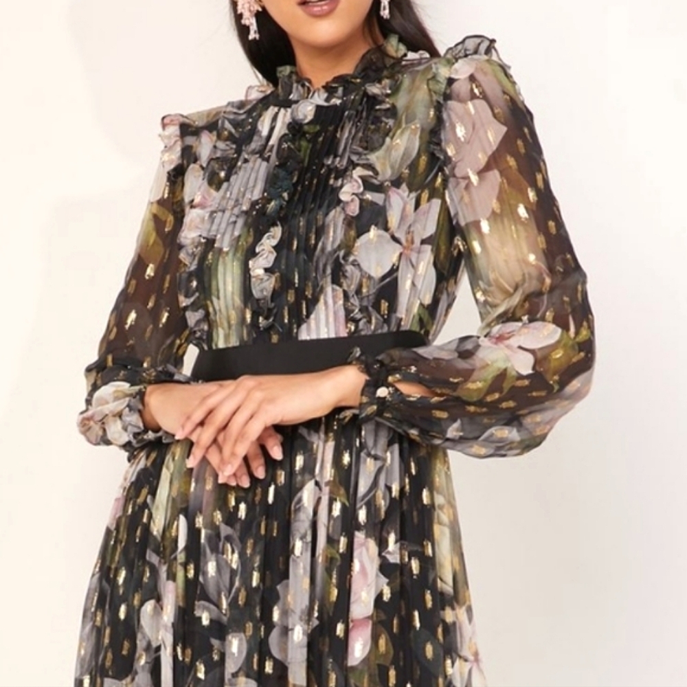 SOLD LIKE NEW TED BAKER HTF SILK BLEND HUNNIE MAXI DRESS - Picture 7 of 9